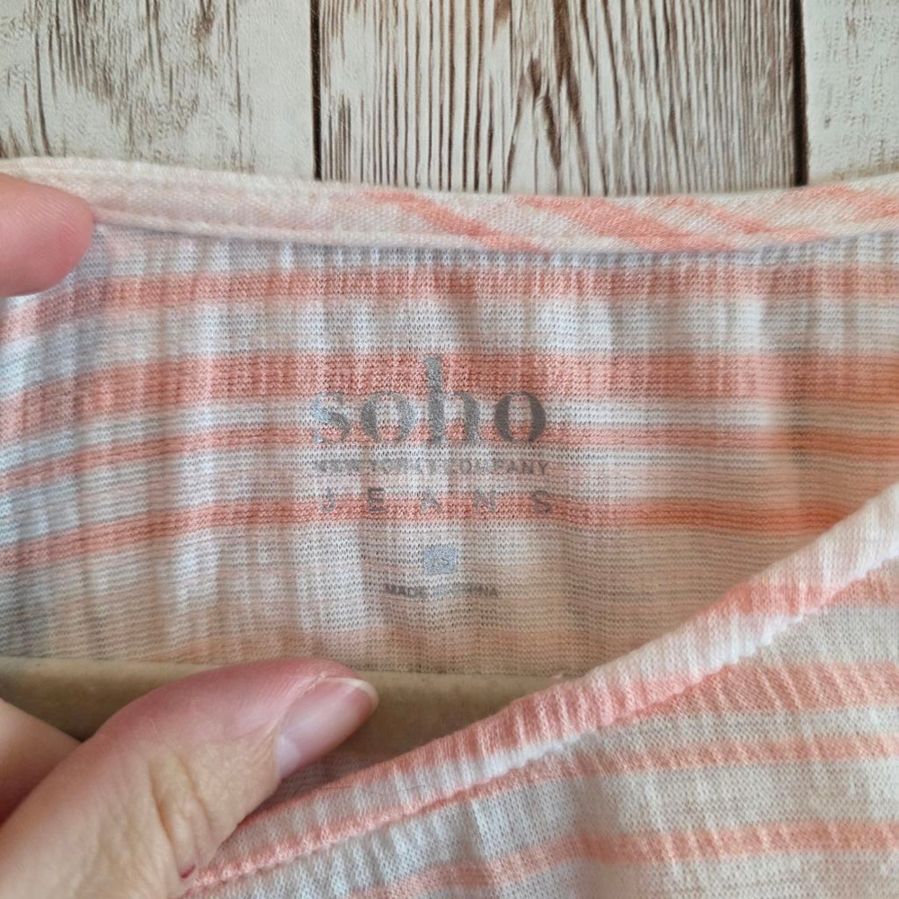 Women's Soho White Pink Striped Cold Shoulder Short Sleeve Tee XS - Picture 5 of 7